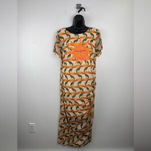 Farm Rio Women Printed Mesh Overlay Midi Dress Size XL